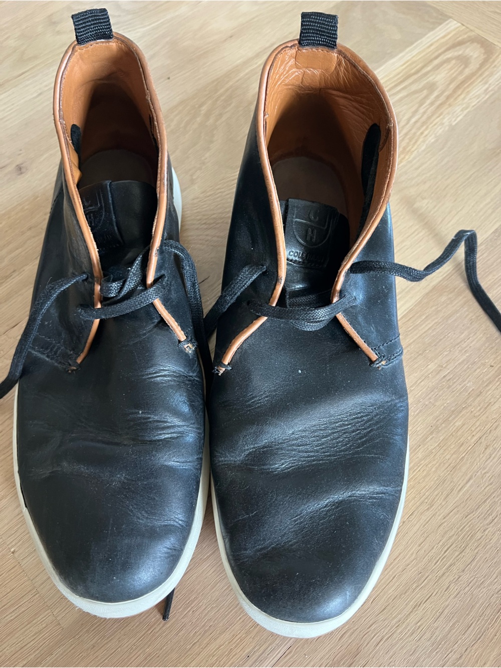 Cole Haan Black Leather Chukka Boots with Tan Interior